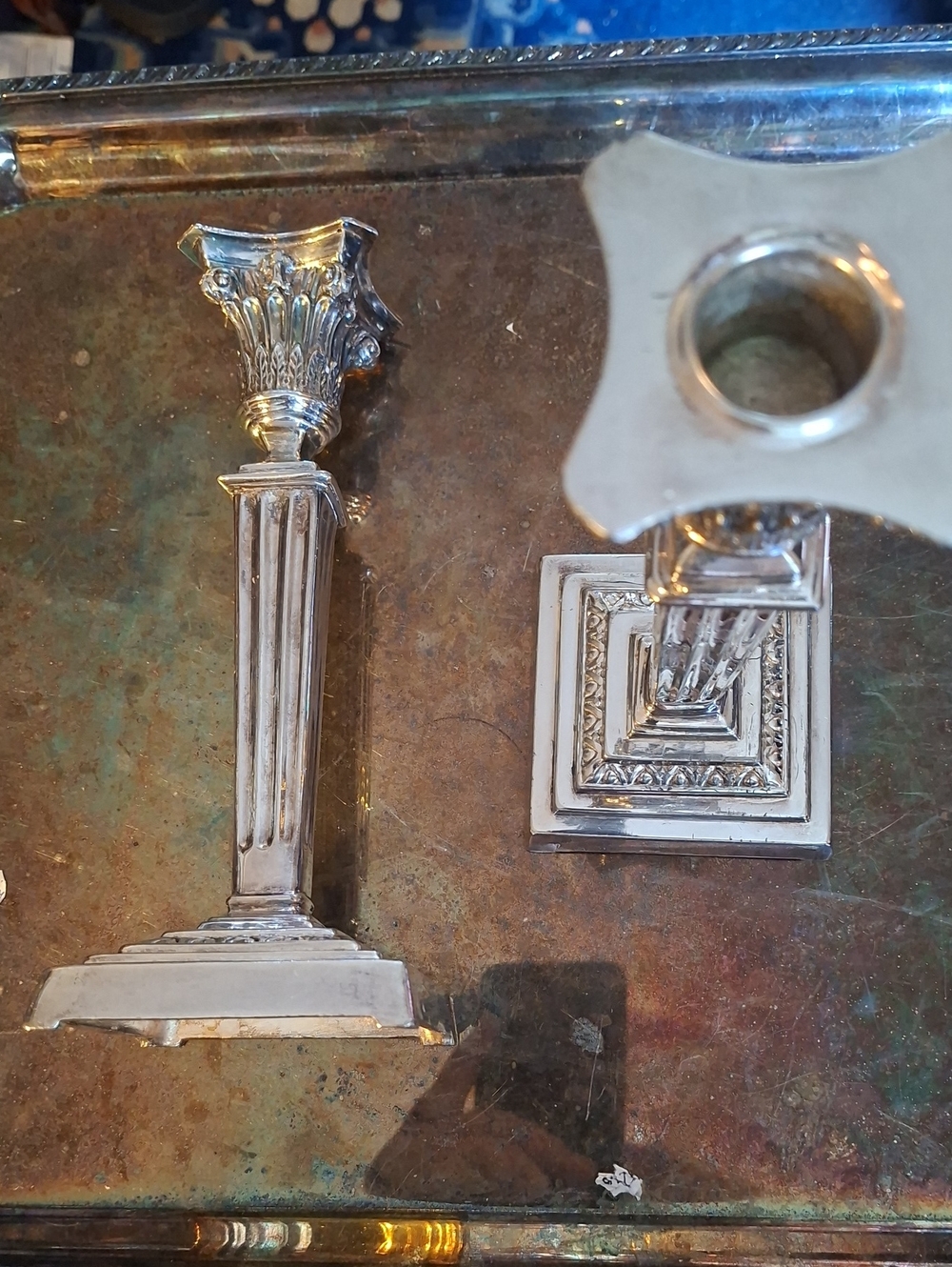 Edwardian Benedict Proctor Silver Plated Corinthian Column Candlesticks